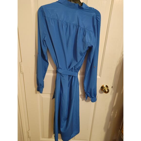 Vintage Chaus Dress Gorgeous Blue Midi Classic Belted  Sz 9/10 - Picture 4 of 4